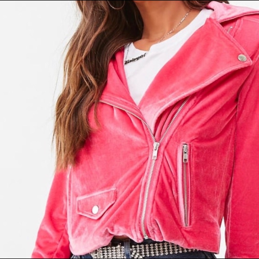 Pink Velour Moto Jacket Forever 21